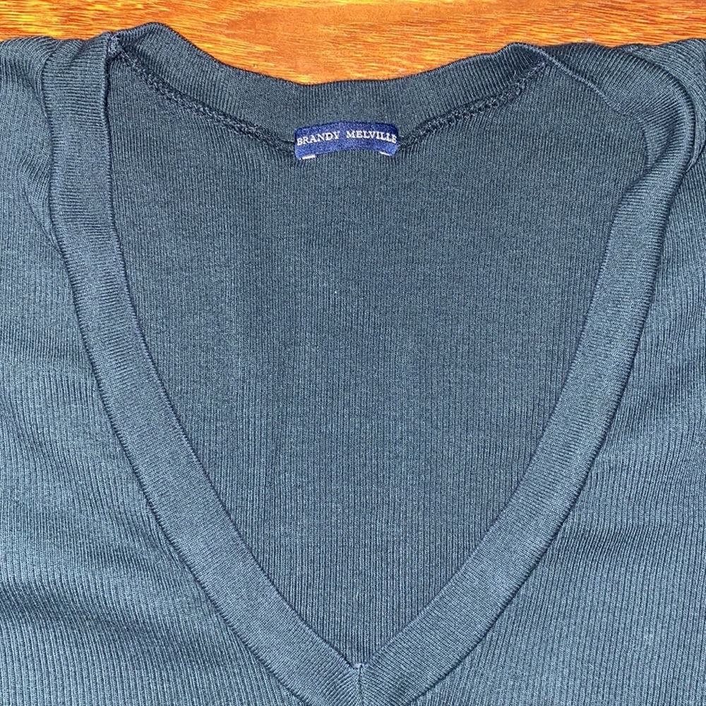 Brandy Melville dark forest green v-neck long sleeve